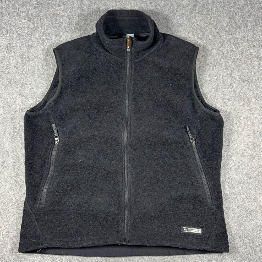 REI Vest Mens XL Black Polartec Fleece Full Zip Mock Neck Outdoor Gorpcore Layer